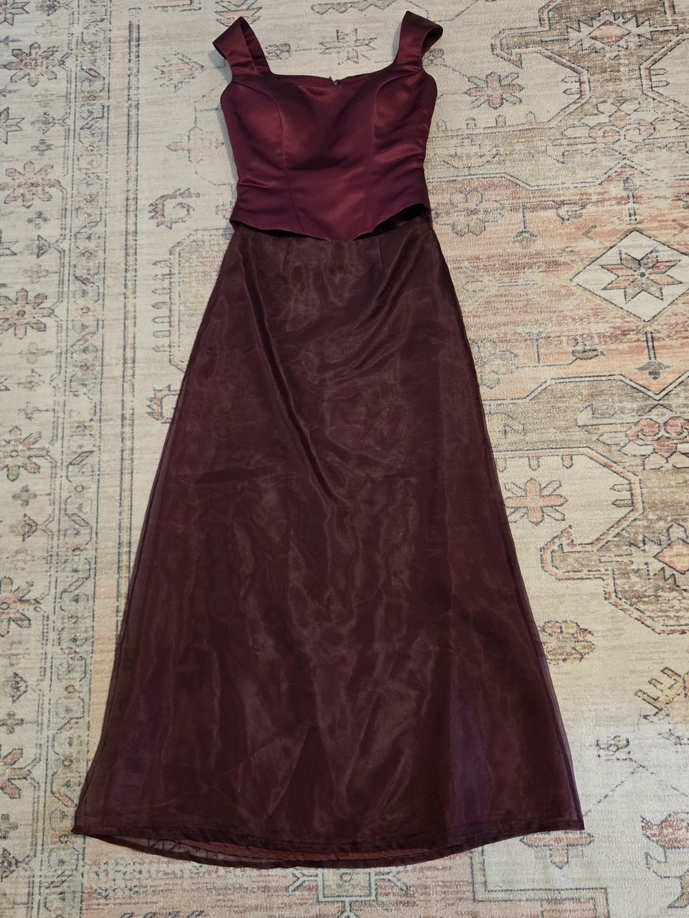Vintage Burgundy Formal Top And Maxi Skirt Set Dress